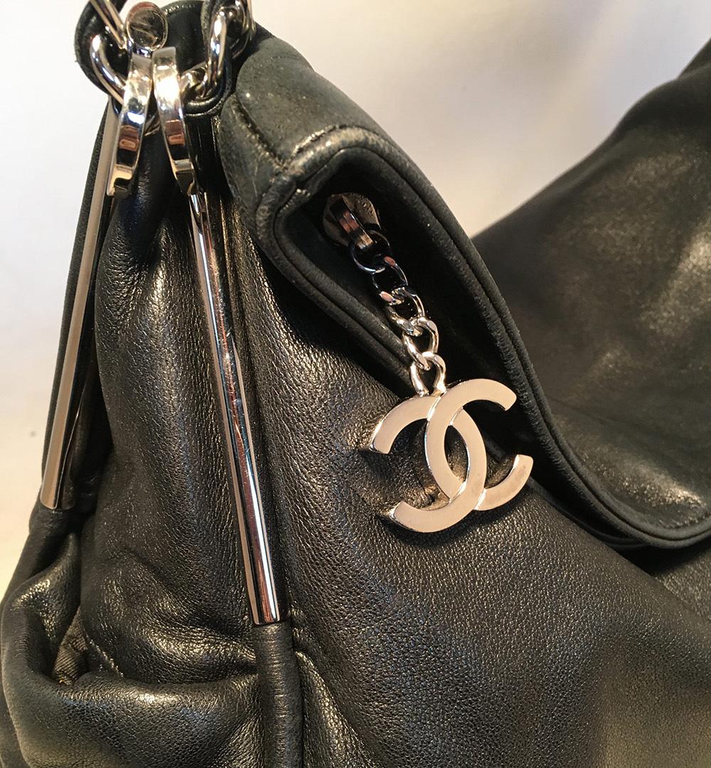 Chanel Black Soft Lambskin Leather Fold Over Shoulder Bag In Excellent Condition In Philadelphia, PA