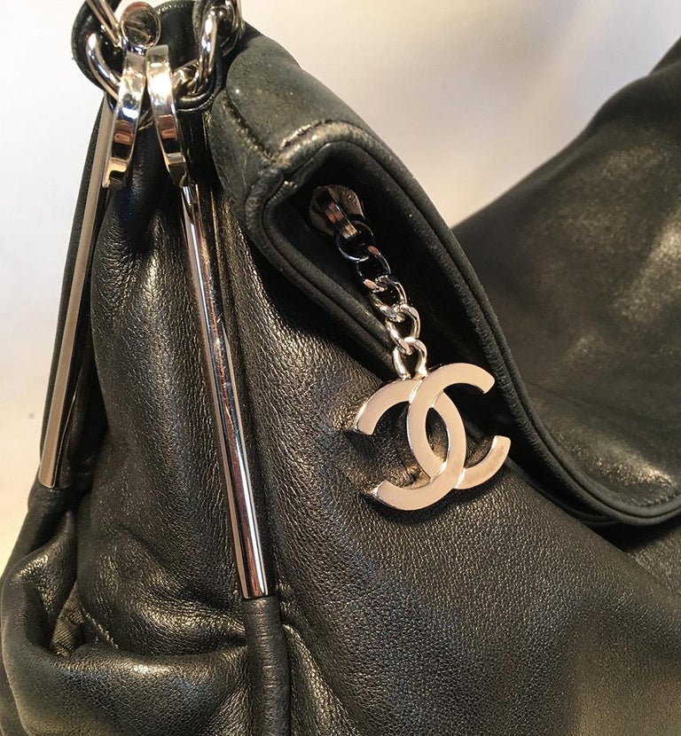 Chanel Black Soft Lambskin Leather Fold Over Shoulder Bag at 1stDibs