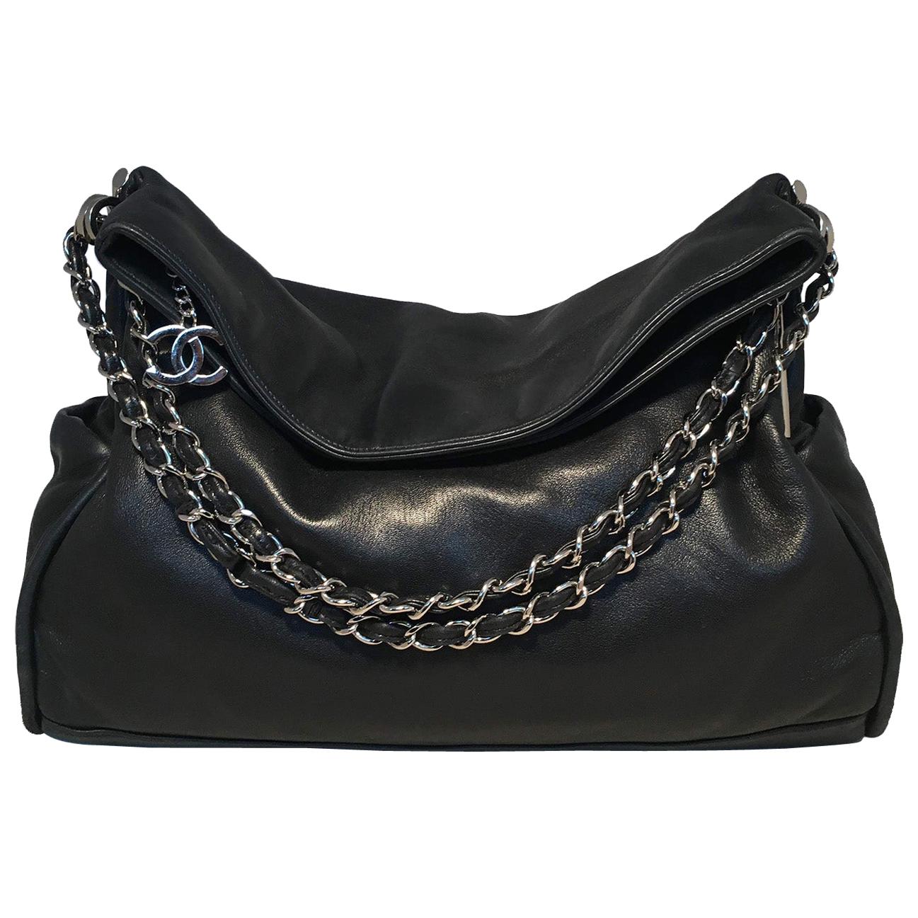 Chanel Black Soft Lambskin Leather Fold Over Shoulder Bag
