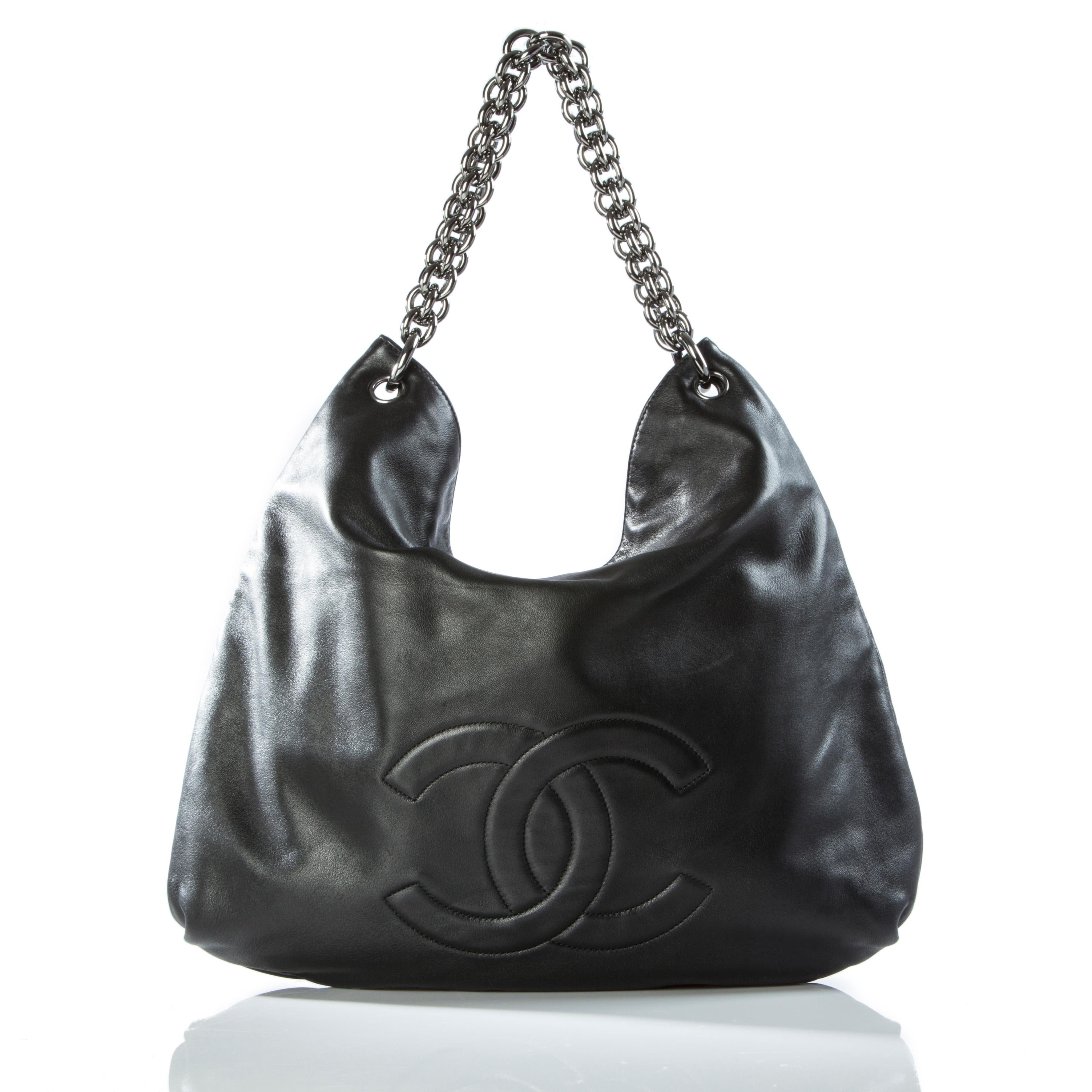 Chanel Black Soft Lambskin Leather Hobo Tote For Sale 2