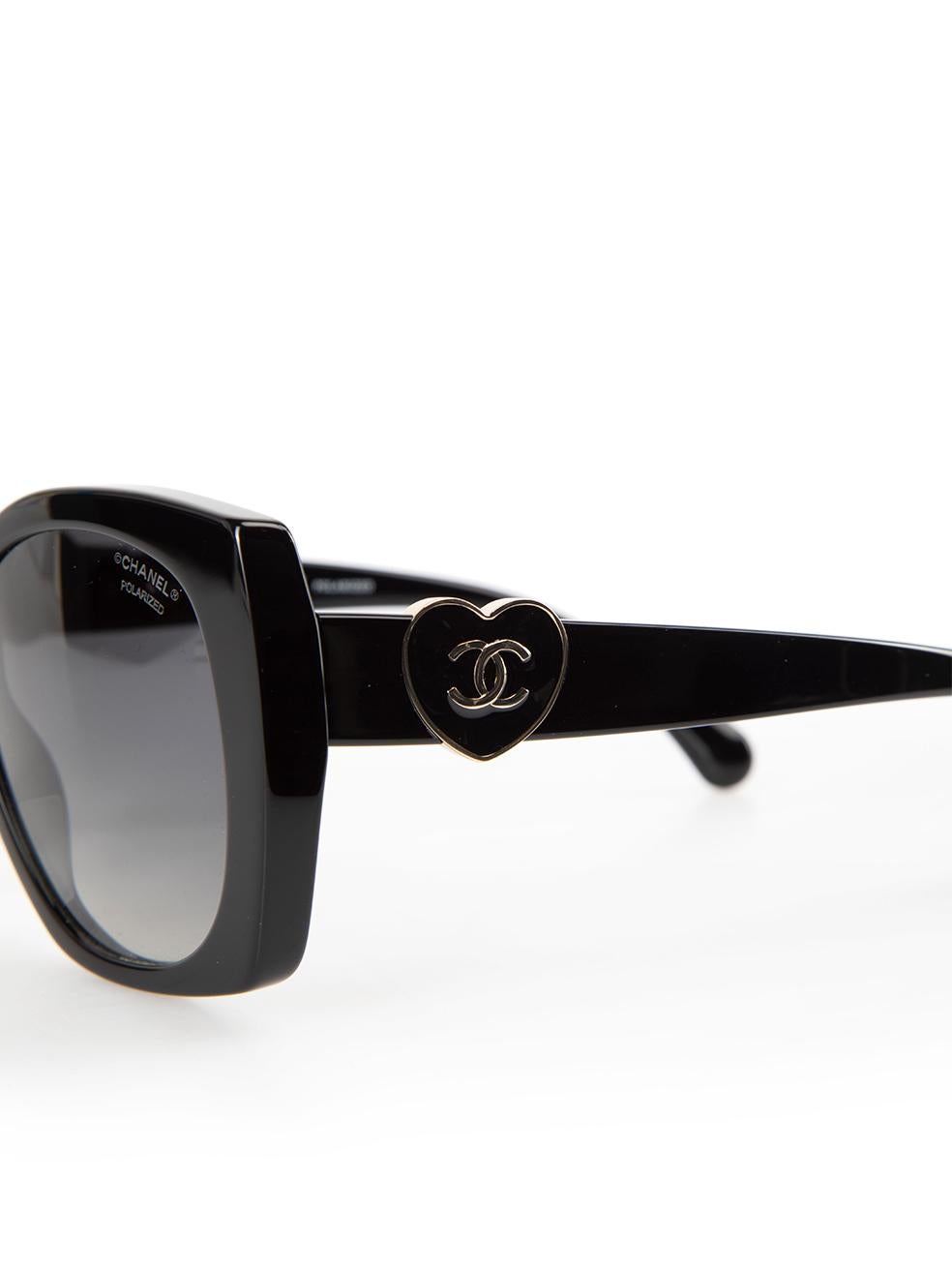 Chanel Black Square Heart Detail Sunglasses For Sale 2