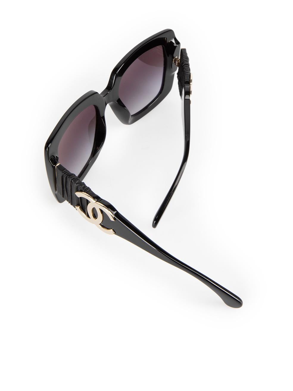 Chanel Black Square Leather Detail Arms Sunglasses For Sale 3