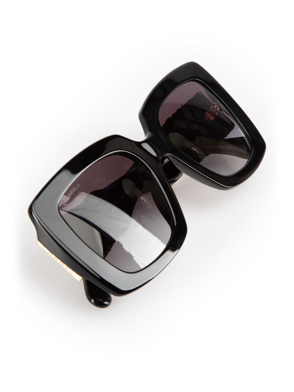 Chanel Black Square Leather Detail Arms Sunglasses For Sale 4