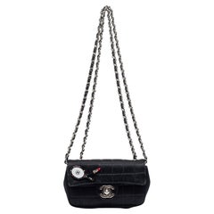 Chanel Black Square Quilt Satin Charm Flap Bag
