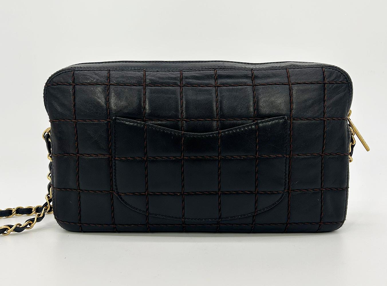 Chanel Black Square Quilted East West Chocolate Bar Bag In Excellent Condition In Philadelphia, PA