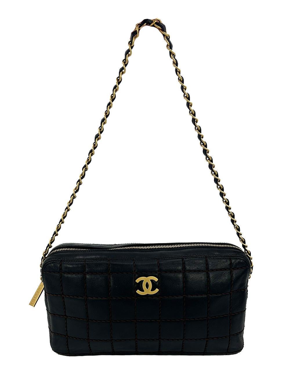 Chanel Black Square Quilted East West Chocolate Bar Bag 4