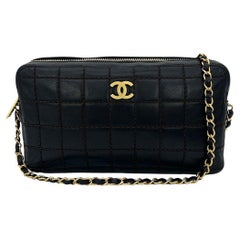 Chanel Black Square Quilted East West Chocolate Bar Bag