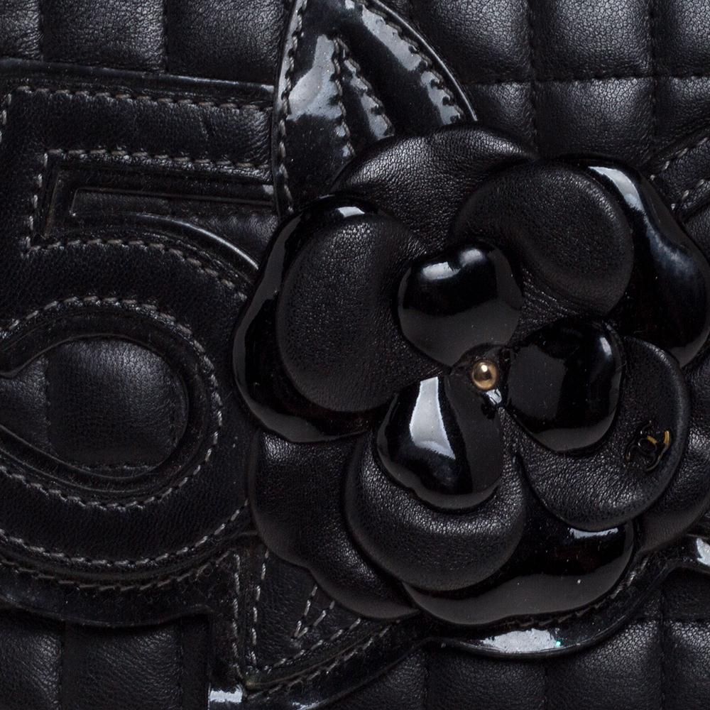 Women's Chanel Black Square Quilted Leather Camellia No.5 Shoulder Bag