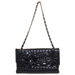 Chanel Black Square Quilted Leather Camellia No.5 Shoulder Bag