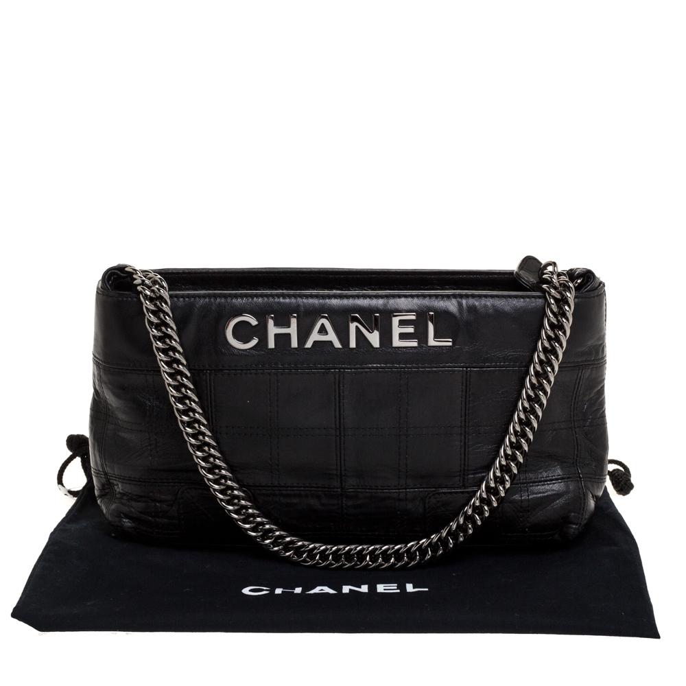 Chanel Black Square Quilted Leather Lax Pochette Bag 8