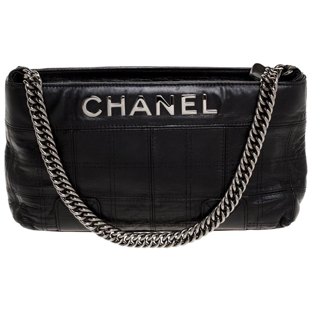 Chanel Black Square Quilted Leather Lax Pochette Bag