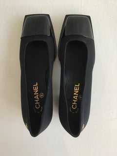 Chanel Black Square Toe Grossgrain Patent Pumps