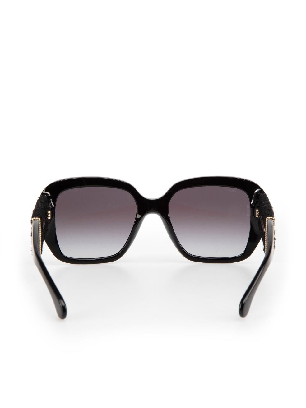 Women's Chanel Black Square Tweed Arms Sunglasses