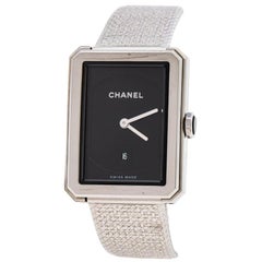 Chanel Black Stainless Steel Guilloche Boy-Friend H4878 Women's Wristwatch 27 mm