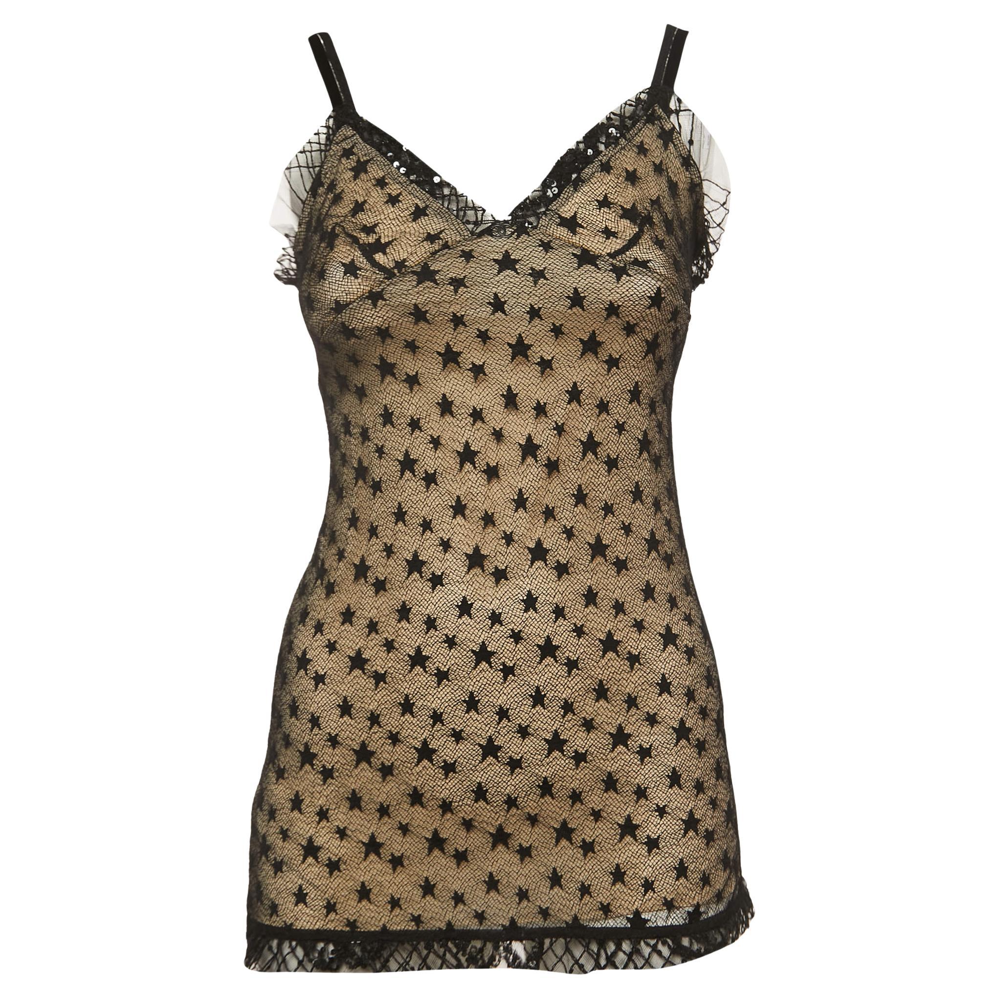 Chanel Black Star Lace Strappy Tunic Top S For Sale