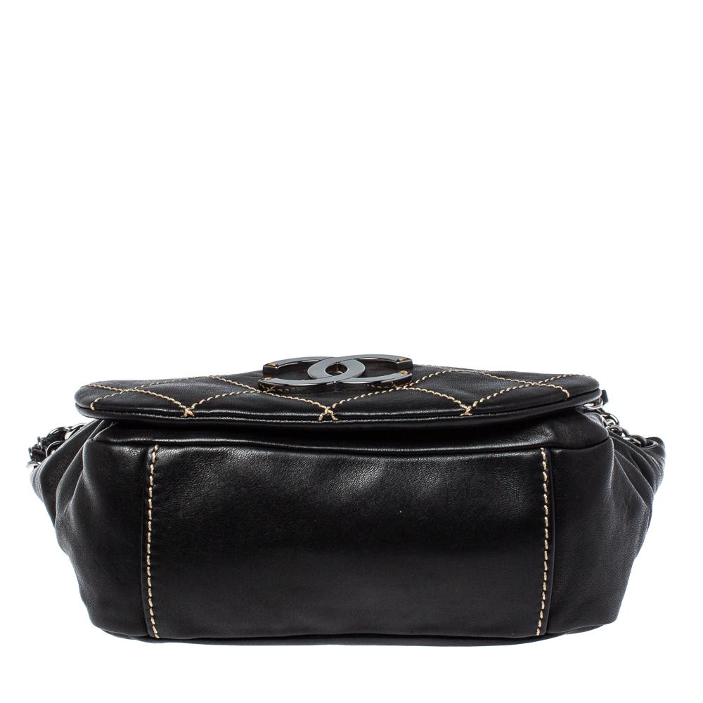 Chanel Black Stitch Quilted Leather Surpique Accordion Flap Bag 1