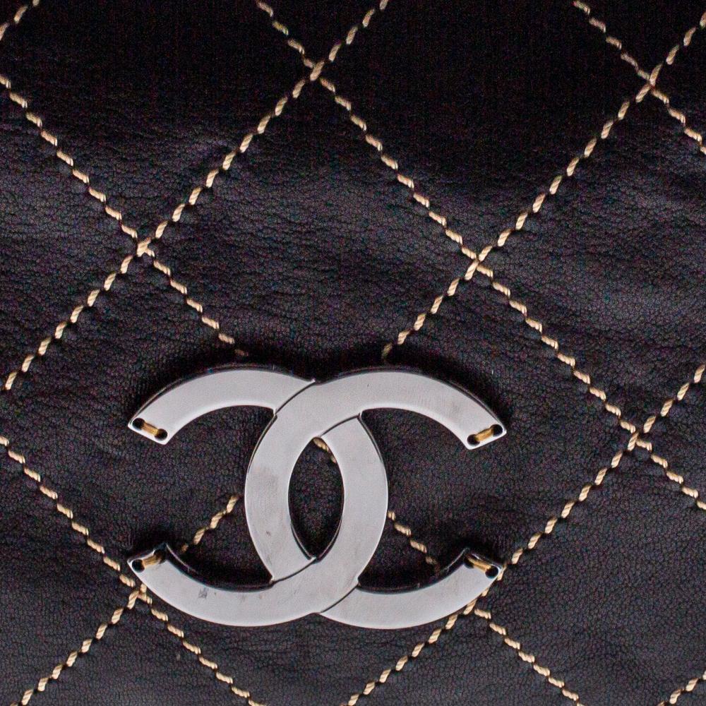 Chanel Black Stitch Quilted Leather Surpique Accordion Flap Bag 2