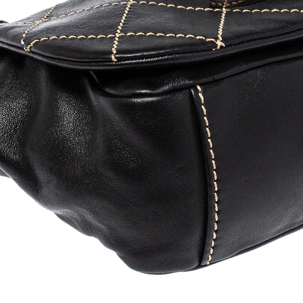 Chanel Black Stitch Quilted Leather Surpique Accordion Flap Bag 5