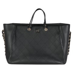Chanel Black Stitched Calfskin Large Shopping Tote