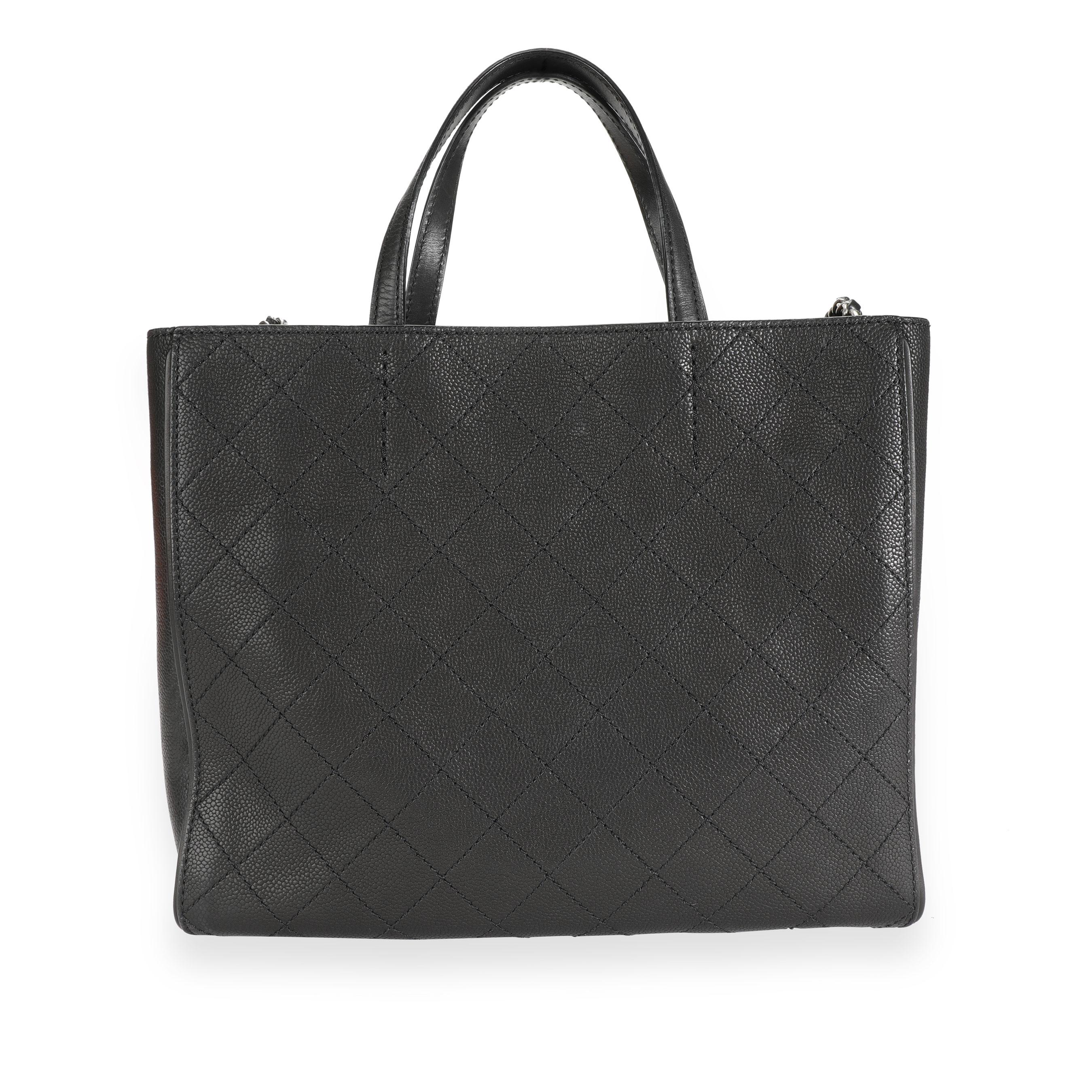 Chanel Black Stitched Grained Calfskin Hamptons Tote 2