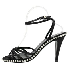 Chanel Black Strappy Heels with Pearl Trim, 2004 Karl Lagerfeld, Size 38.5