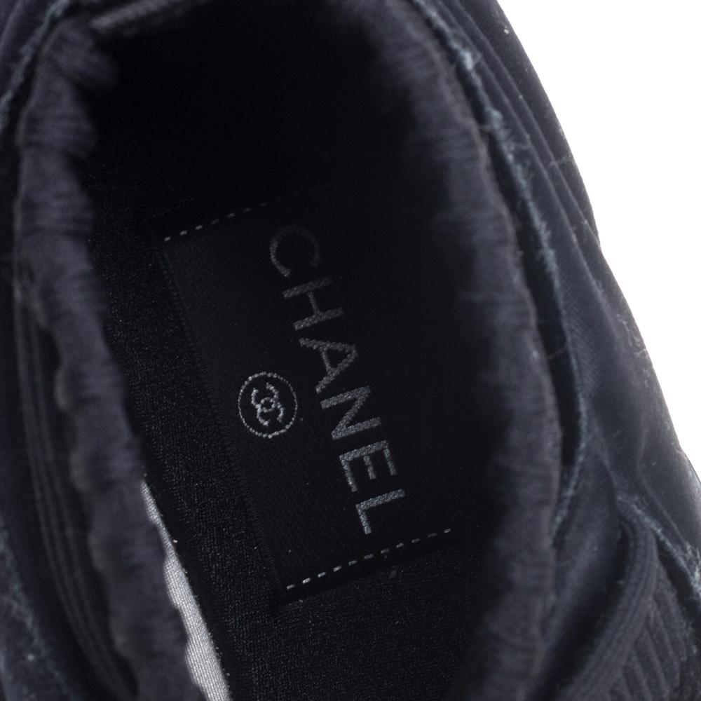 Chanel Black Stretch Fabric High Top Socks Sneakers Size 36.5 In Fair Condition In Dubai, Al Qouz 2