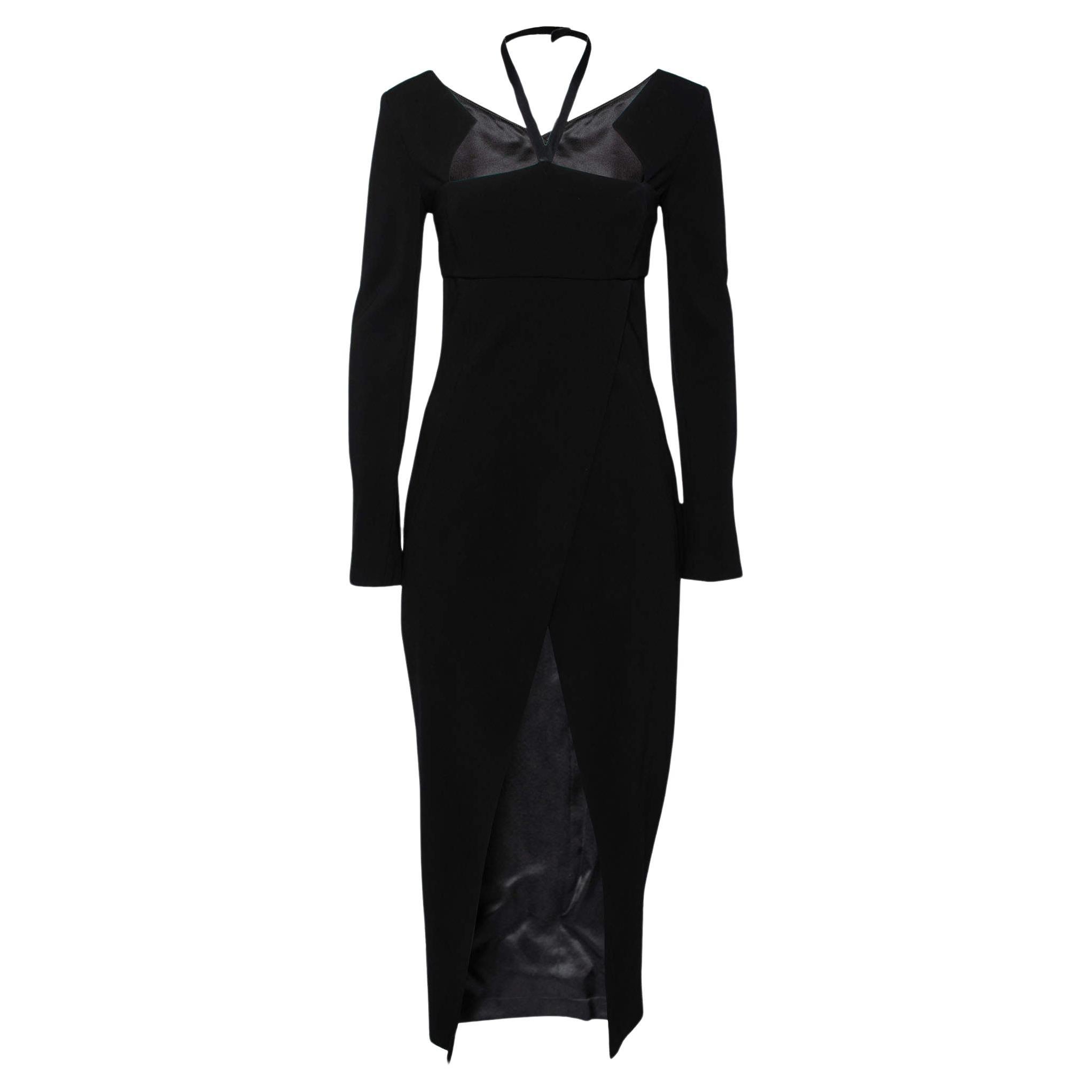 Chanel Black Stretch Knit Cut-Out Back Detail Midi Dress M For Sale