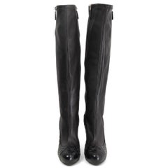 CHANEL black STRETCH leather QUILTED PLATFORM Boots Shoes 39