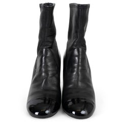 CHANEL noir STRETCH & PATENT leather 22B Ankle Boots Shoes 39.5