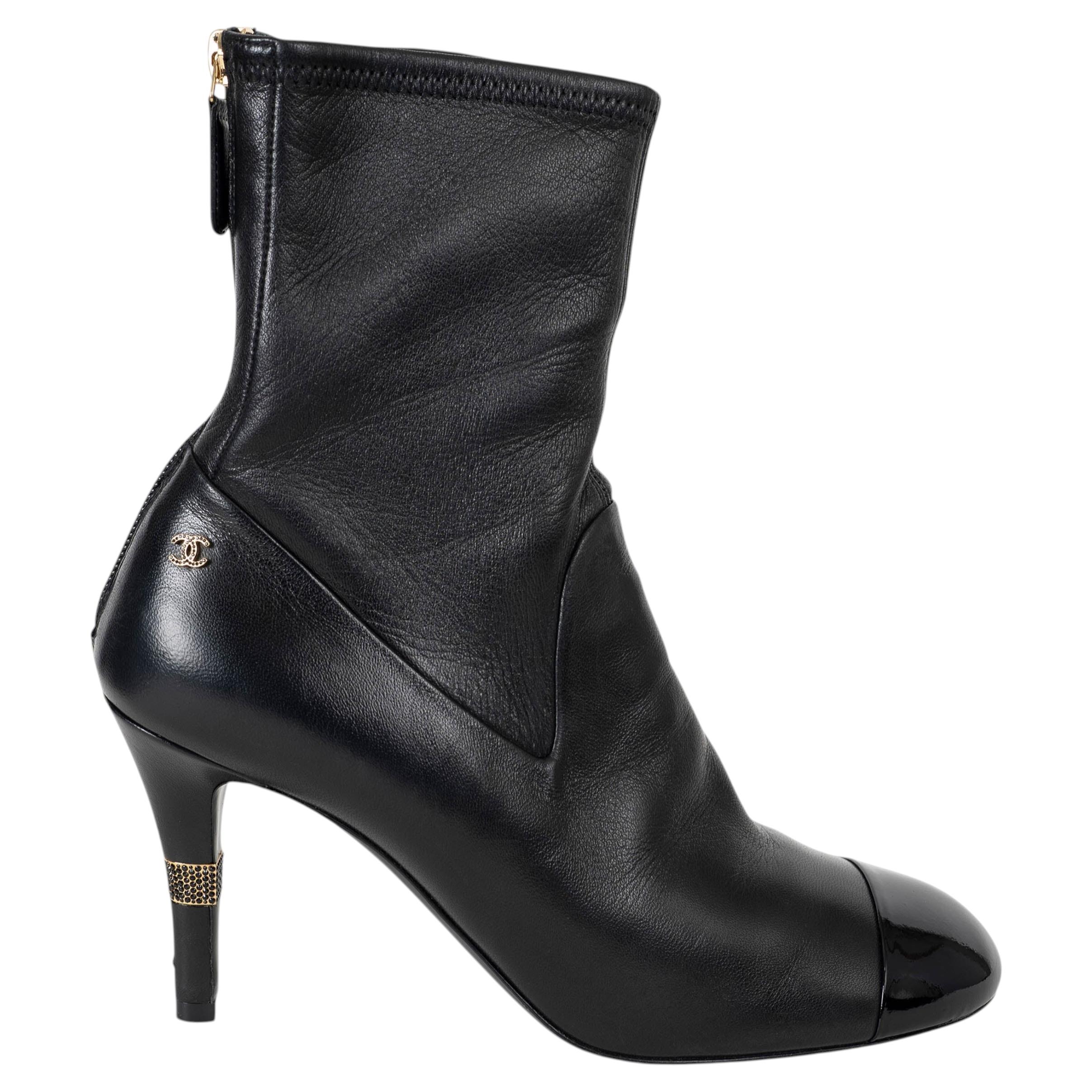 CHANEL schwarz STRETCH & PATENT Leder 22B Ankle Stiefel Schuhe 39.5