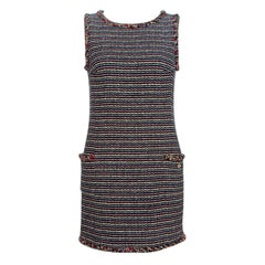 Chanel Black Striped Tweed Wool Mini Dress S