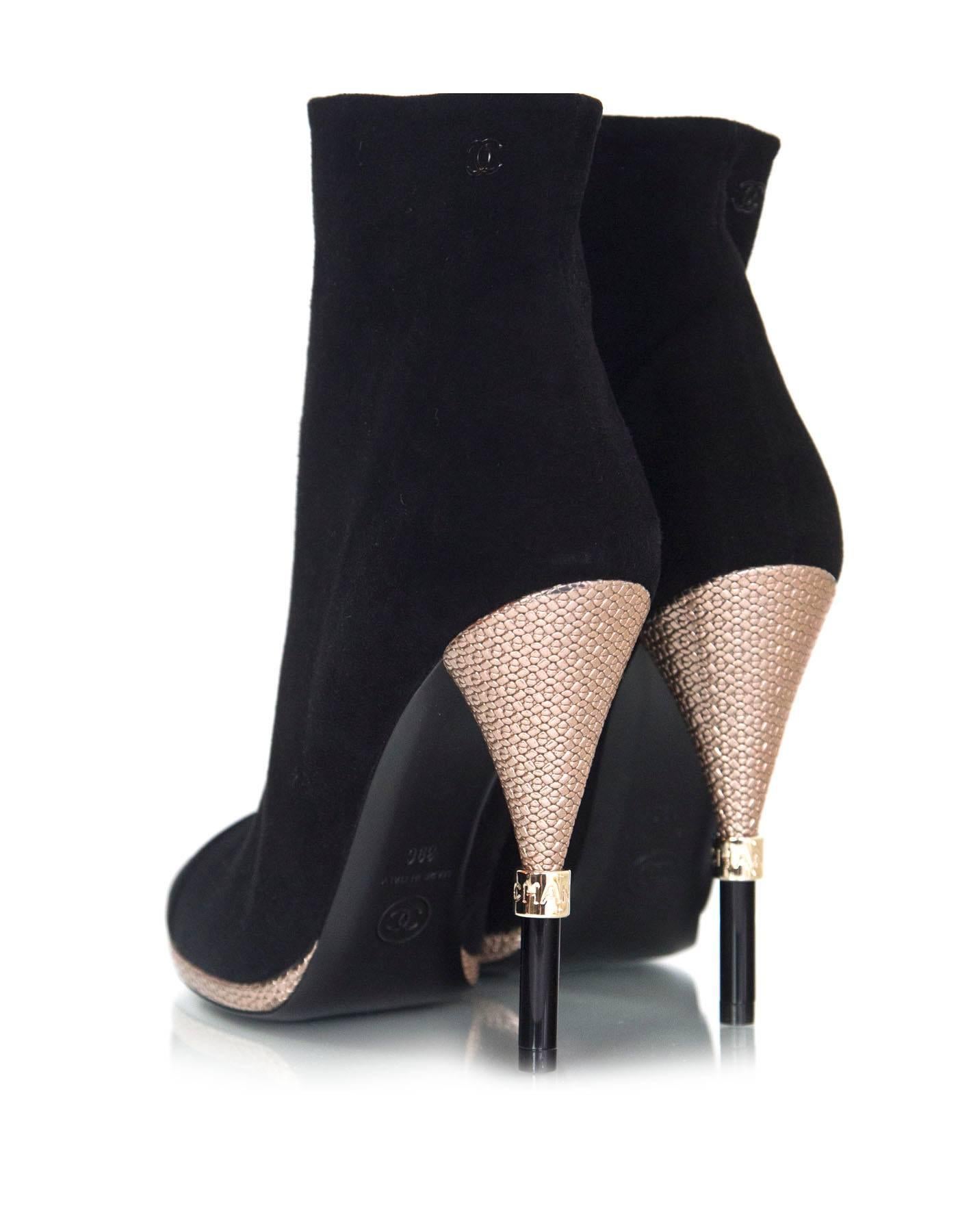 Women's Chanel Black Suede & Satin Cap-Toe Ankle Boots Sz 39C NEW