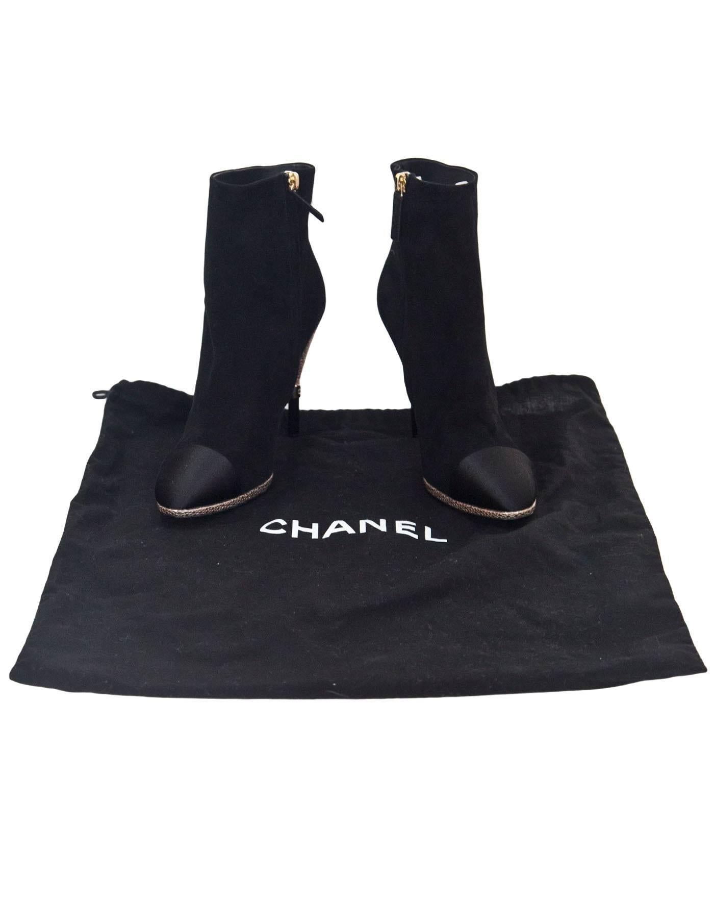 Chanel Black Suede & Satin Cap-Toe Ankle Boots Sz 39C NEW 2