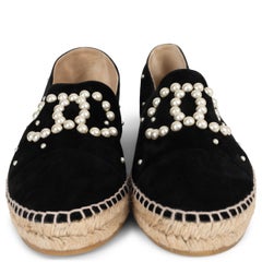 CHANEL black suede 17B CC PEARL ESPADRILLES Flats Shoes 42 fit 41