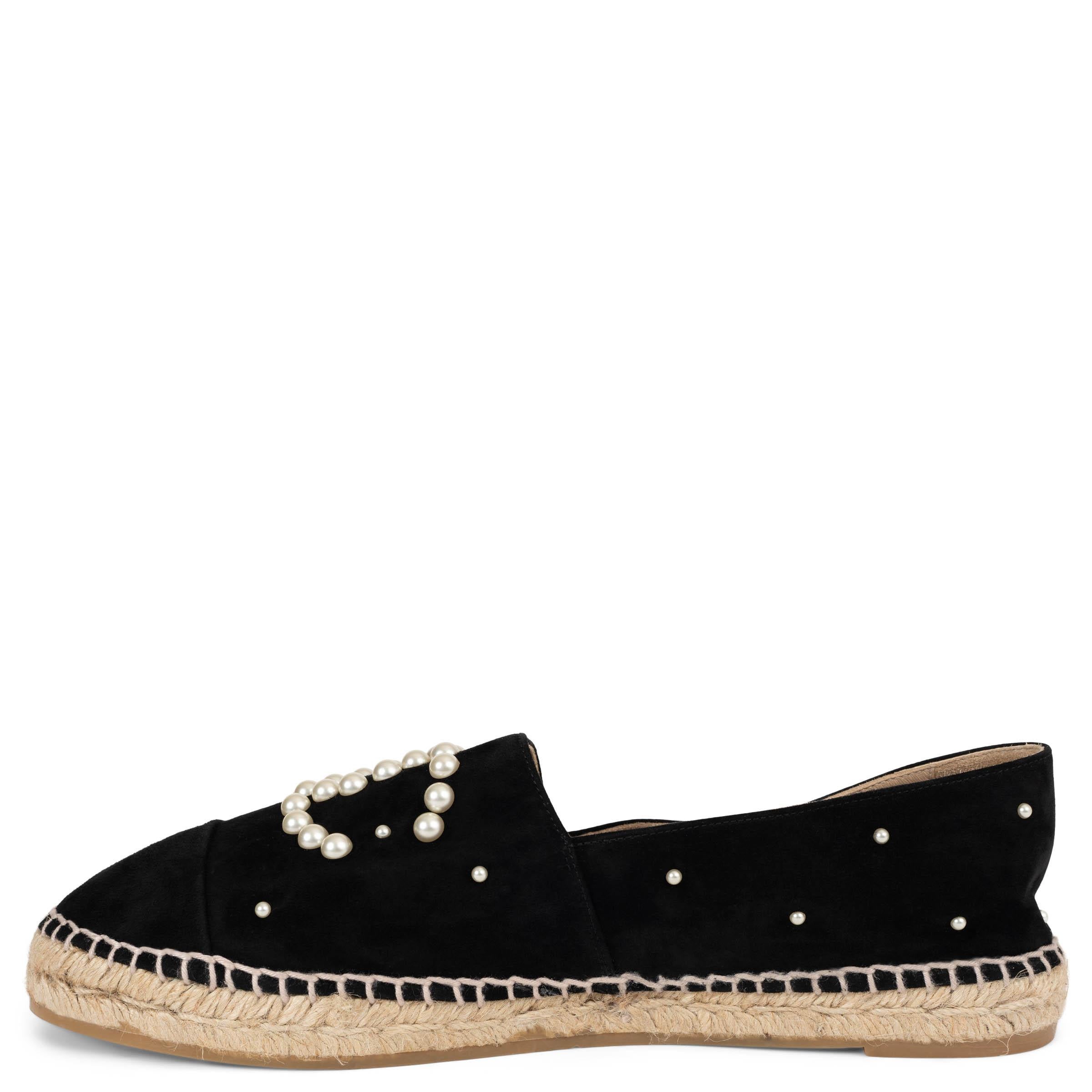 Beige CHANEL daim noir 17B CC PEARL ESPADRILLES Chaussures 42 fit 41 en vente