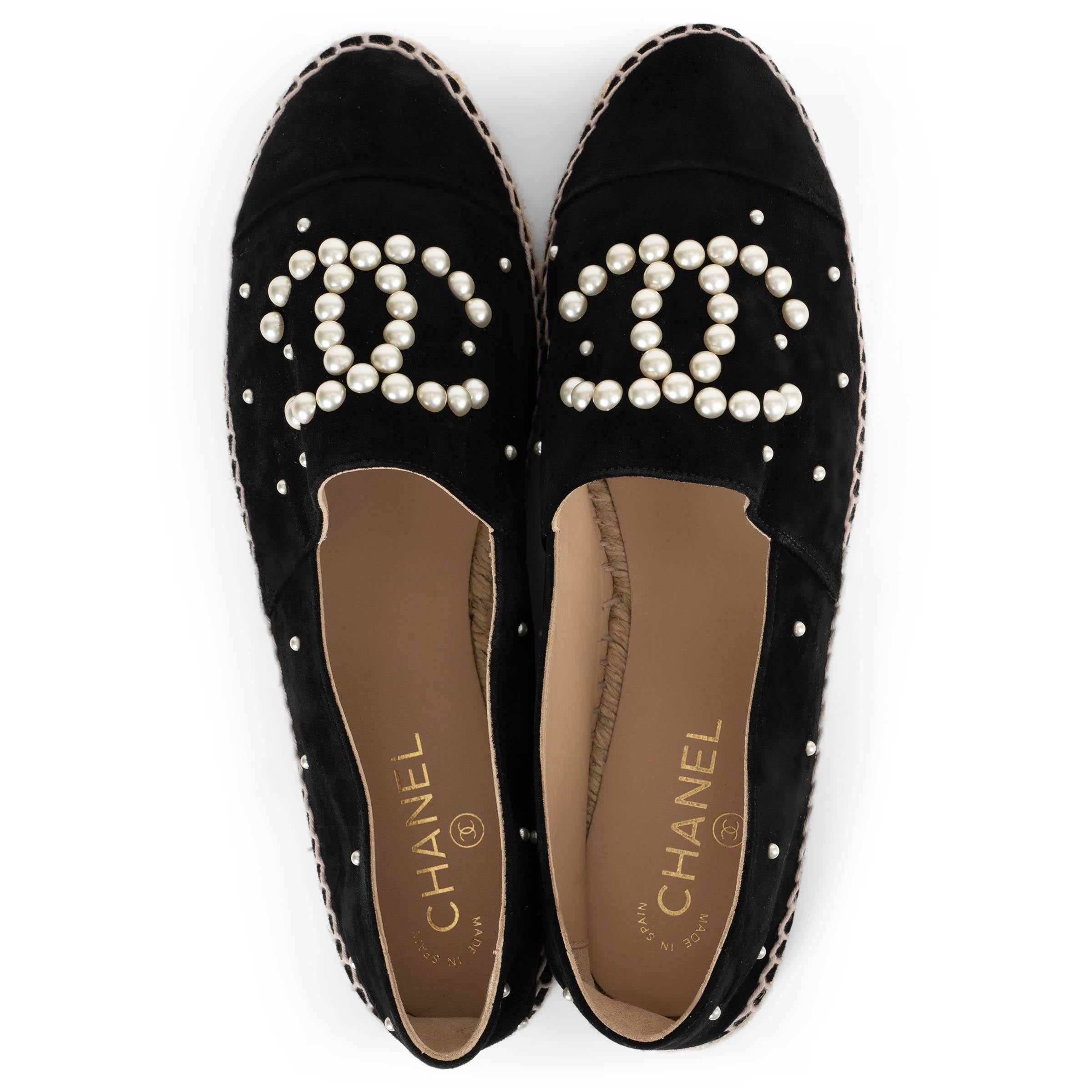 CHANEL daim noir 17B CC PEARL ESPADRILLES Chaussures 42 fit 41 en vente 1