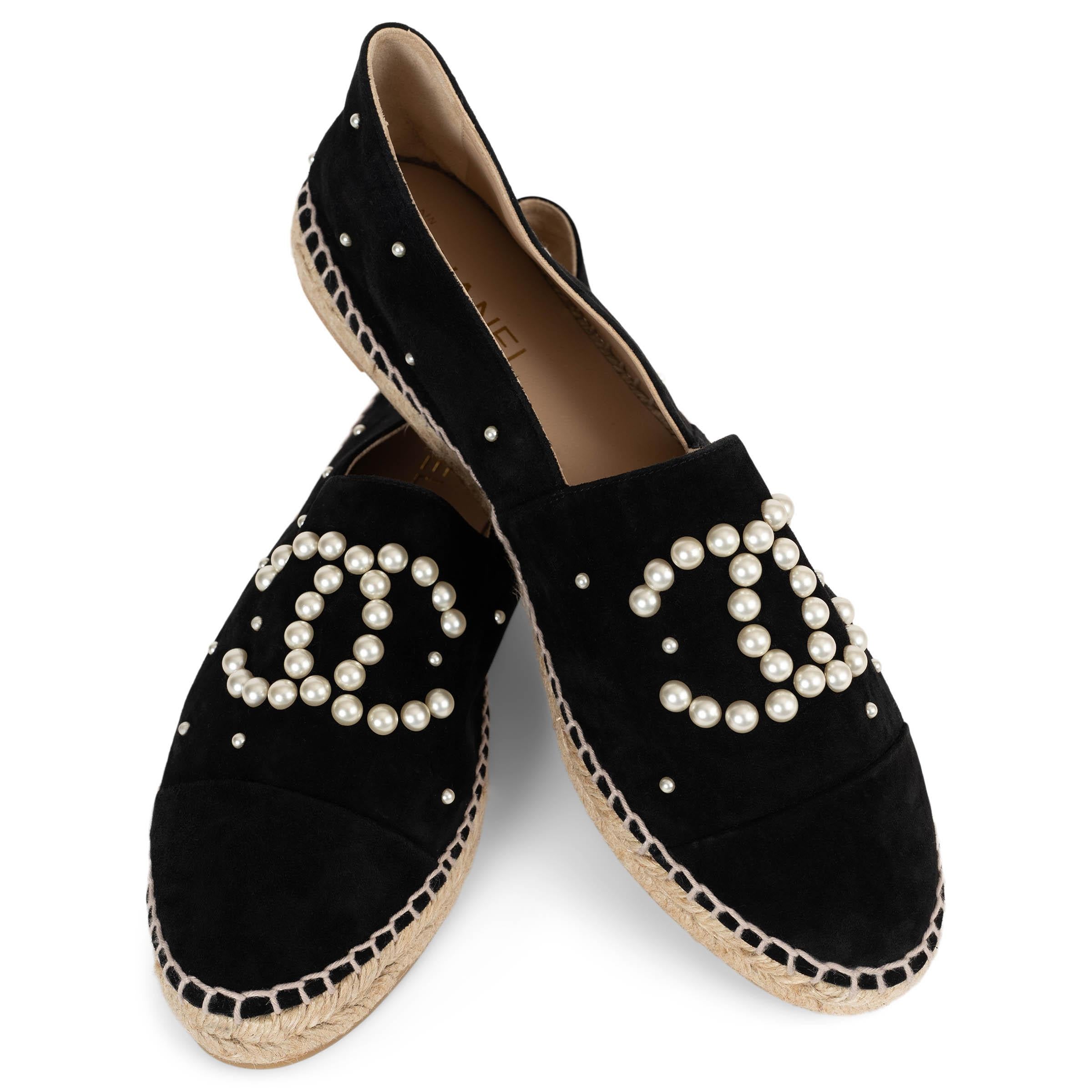 CHANEL daim noir 17B CC PEARL ESPADRILLES Chaussures 42 fit 41 en vente 2