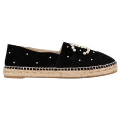 CHANEL Schwarze flache Schuhe aus Wildleder 17B CC PEARL ESPADRILLES aus Schuhe 42 Größe 41