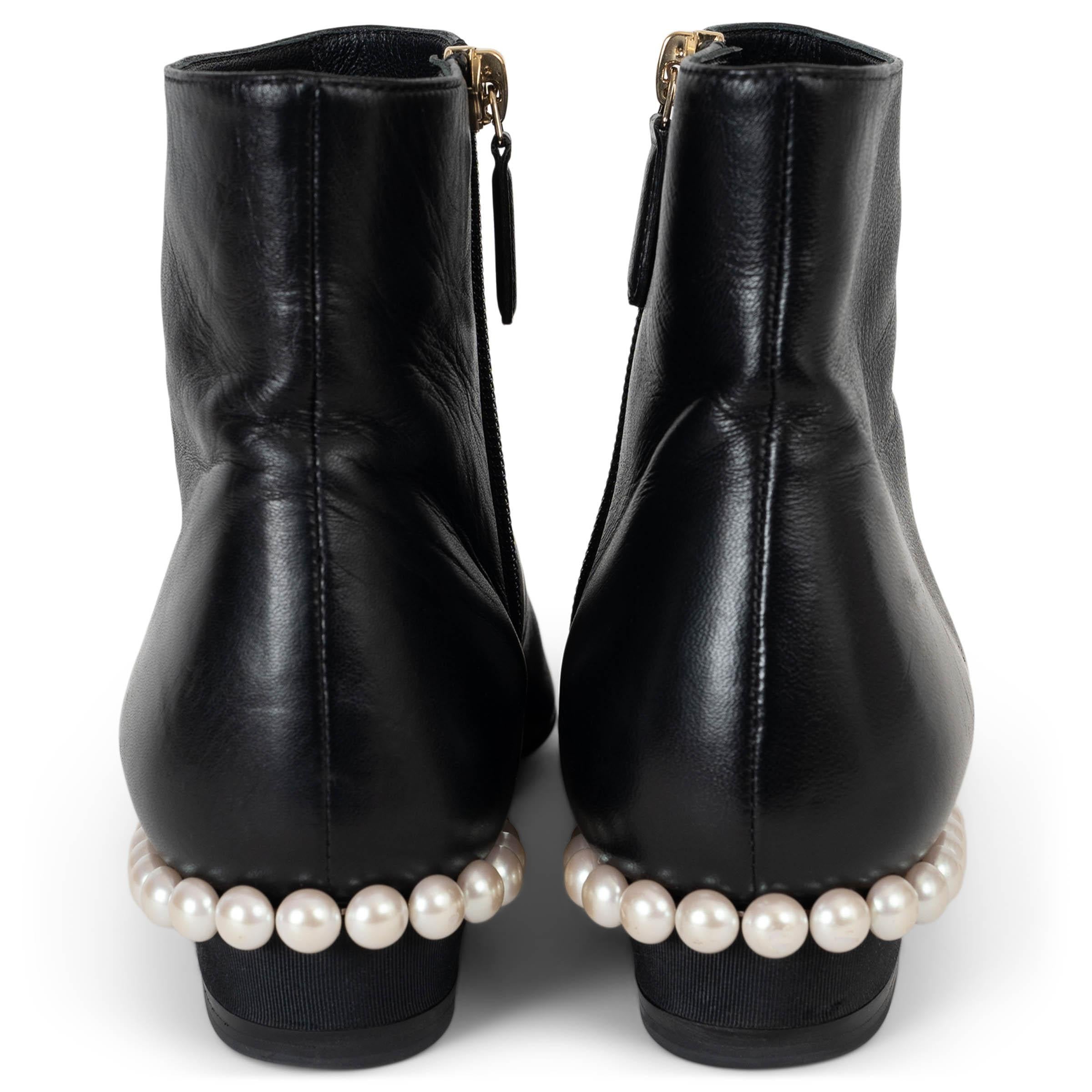Women's CHANEL black suede 18C GREECE PEARL TRIM Ankle Boots Shoes 38