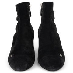 CHANEL black suede 18K CUT-OUT Ankle Boots Shoes 38