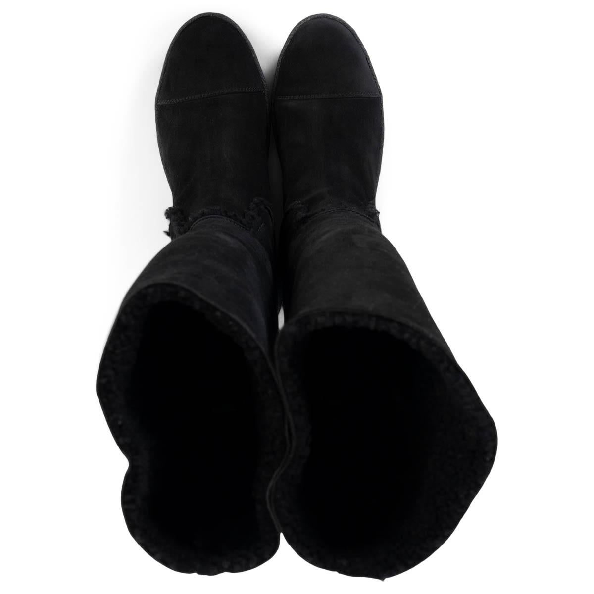 CHANEL black suede 2008 SHEARLING FLAT Boots Shoes 39 1