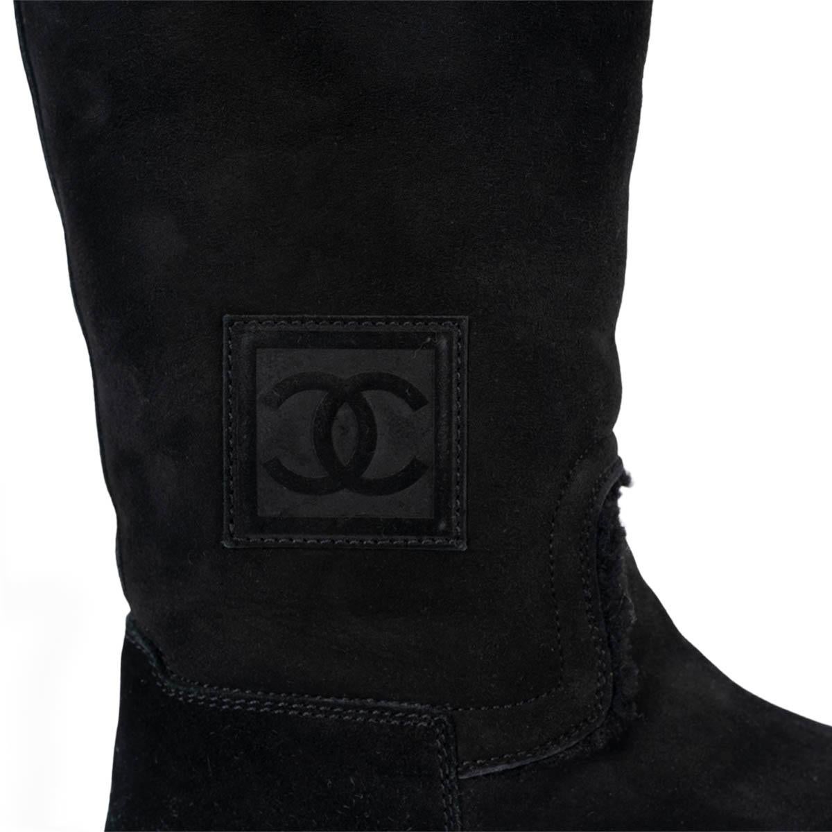 CHANEL black suede 2008 SHEARLING FLAT Boots Shoes 39 2