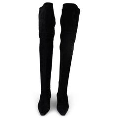 CHANEL black suede 2018 18K POINTED TOE OVER-KNEE Boots Shoes 39