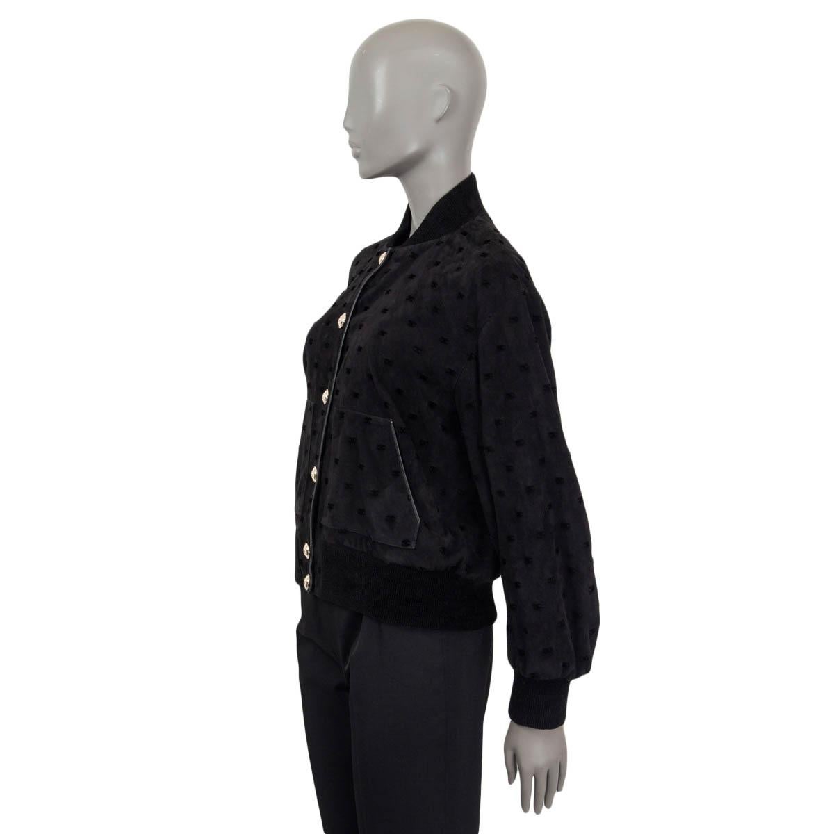 Women's CHANEL black suede 2020 CC EMBROIDERED BOMBER Jacket 38 S