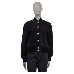 CHANEL black suede 2020 CC EMBROIDERED BOMBER Jacket 38 S