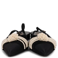 CHANEL black suede 20A PEARL EMBELLISHED Slingback Flats Shoes 38.5 G36467