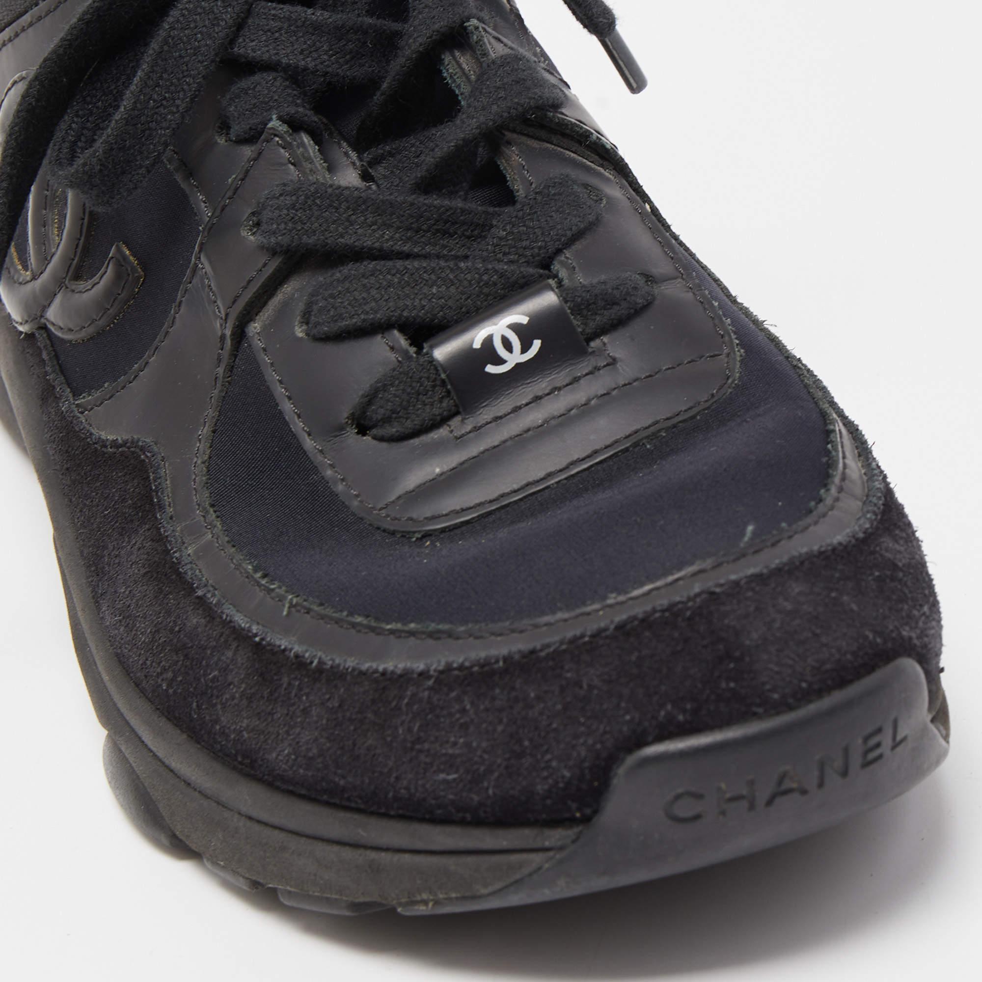 Chanel Black Suede and Fabric CC Low Top Sneakers Size 36.5 2