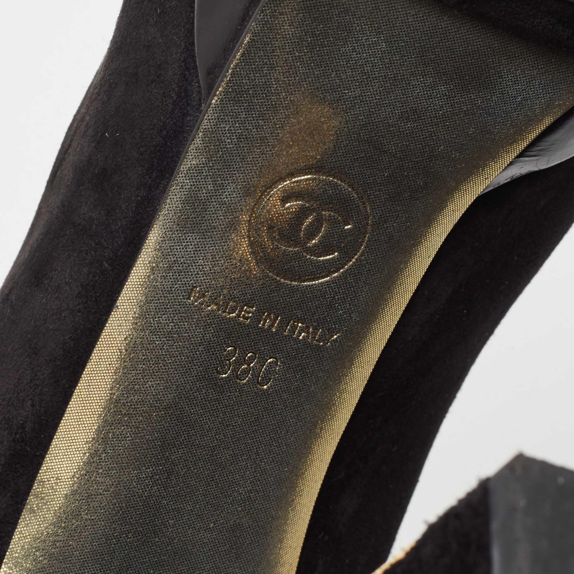 Chanel Black Suede and Leather Cap Toe Platform Pumps Size 38 2