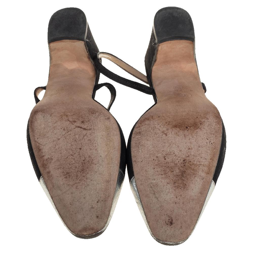 Chanel Black Suede And Leather CC Cap Toe Slingback Sandals Size 38 In Fair Condition In Dubai, Al Qouz 2