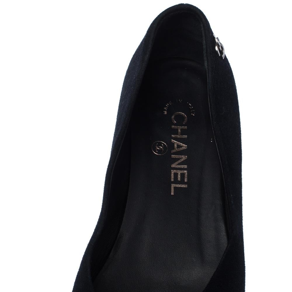 Chanel Black Suede And Patent Leather Cap Toe Ballet Flats Size 37.5 2